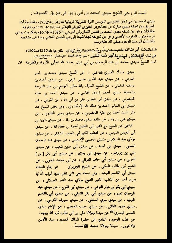 السنذ الروحي ( السلسلة الذهبية ) للشيخ سيدي امحمد ابن ابي زيان القندوسي الحسني