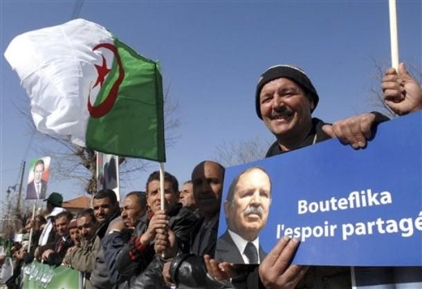 Supporters of Algerian president Abdelaziz Bouteflika gather in Batna, eastern