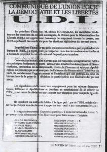 Communiqué de l'UDL