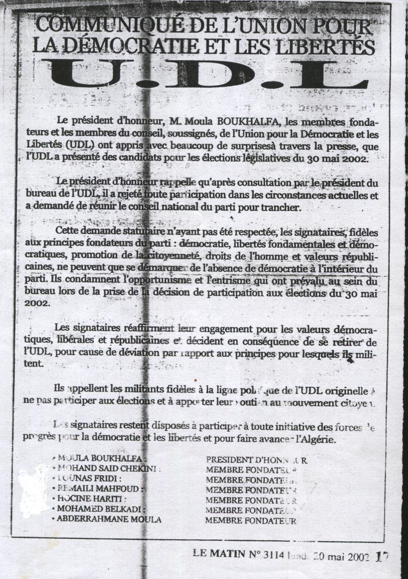 Communiqué de l'UDL