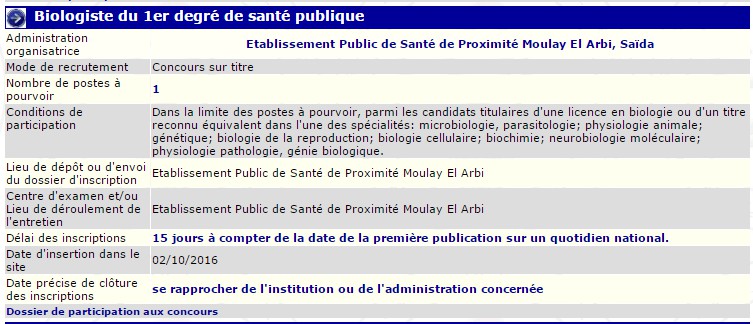 توظيف بالمؤسسة العمومية للصحة الجوارية بلدية مولاي العربي ولاية سعيدة - بيولوجي درجة 1 للصحة العمومية -