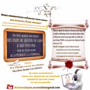 Ingénieur donne cours de maths à 10€/h(15€ les 2h)