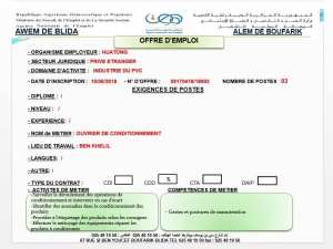 Awem blida, Alem boufarik: offre d'emploi.