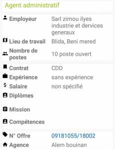 Offre emploi Blida