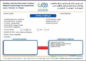 Offre emploi ANEM Zeralda