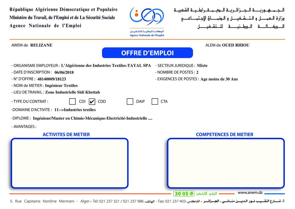 Offre d'emploi AWEM Ghelizane ALEM de Oued Rhiou