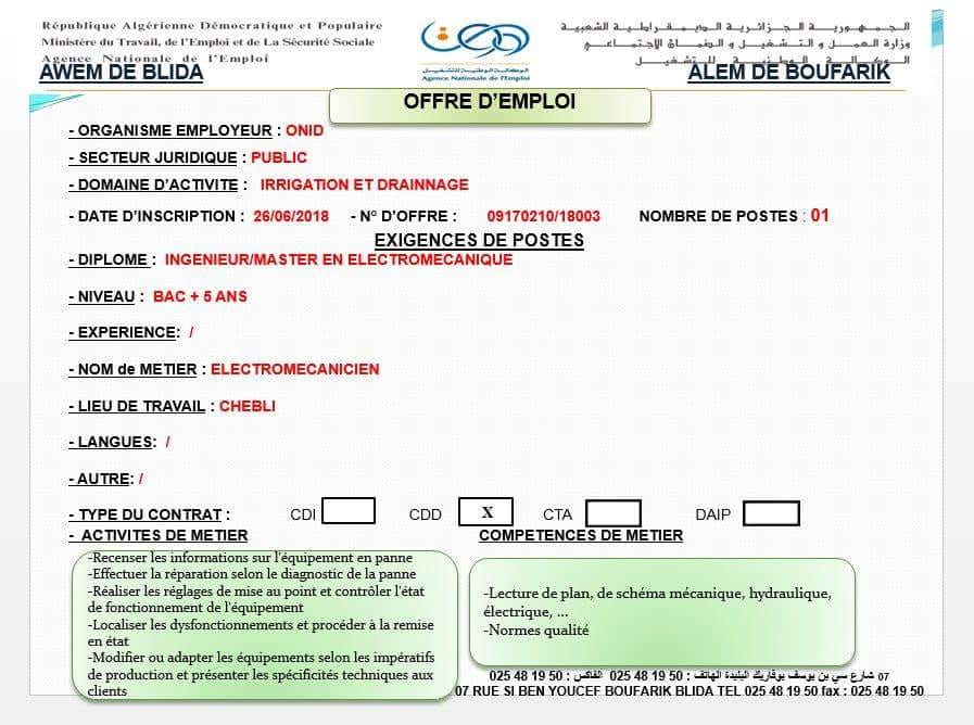 Offre emploi AWEM Blida ALEM Boufarik