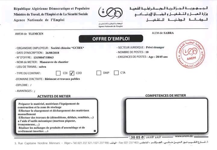 Offre emploi anem Tlemcen