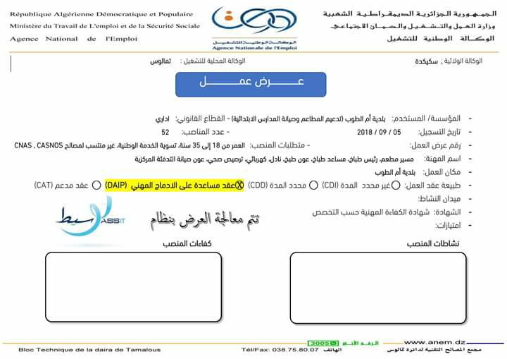 Offre emploi ANEM SKIKDA