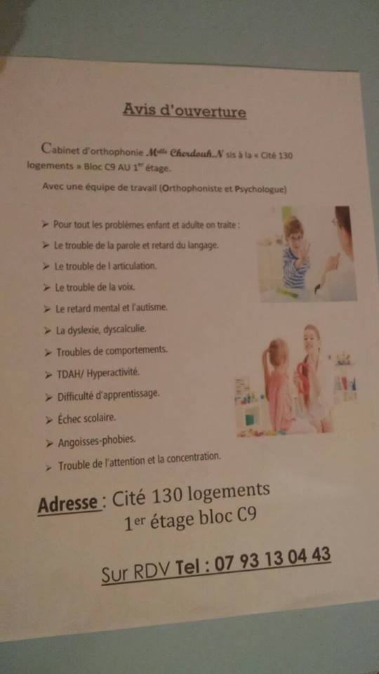 ouverture d'un cabinet d'orthophonie et du psychologie a akbou