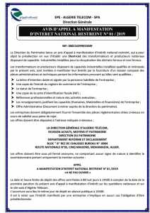 AVIS D’APPEL A MANIFESTATION D’INTERET NATIONAL RESTREINT N° 01 / 2019