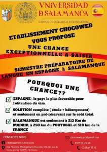 #OFFRE #SPECIALE #ETUDES #SEMESTRE #PREPRATOIRE #LANGUE #ESPAGNOLE #ESPAGNE #VISA #ETUDES #EUROPE L’établissement #CHOCOWEB a le plaisir d'ouvrir les #inscriptions pour un semestre préparatoire de la langue espagnole, qui vous servira à intégrer par la suite les #universités #espagnoles pour des formations de #Licence et #Master. 🇪🇸🇪🇸🇪🇸🇪🇸🇪🇸🇪🇸🇪🇸🇪🇸🇪🇸🇪🇸🇪🇸🇪🇸🇪🇸🇪🇸🇪🇸🇪🇸🇪🇸🇪🇸🇪🇸 UNE CHANCE EXCEPTIONNELLE A NE PAS RATER UNE OFFRE MAGIQUE QUI FERA VOTRE BONHEUR 🇪🇸🇪🇸🇪🇸🇪🇸🇪🇸🇪🇸🇪🇸🇪🇸🇪🇸🇪🇸🇪🇸🇪🇸🇪🇸🇪🇸🇪🇸🇪🇸🇪🇸🇪🇸🇪🇸 ✔️ Offre complète (étude et hébergement) ✔️ Vous payez au début juste les coûts de pré-réservation ( Etudes et Hébergement) ✔️ Les demandes de visa se font directement au consulat d’Espagne ✔️ Carte de séjour prête en 01 mois maximum, une fois demandée au près des autorités Espagnoles ✔️ Salamanque, une ville privilégiée (proche de Madrid la capitale, Portugal, France) ✔️ #Chocoweb assure toute la démarche jusqu’à l'obtention du visa. ✔️ #Chocoweb, garantit et prend la responsabilité des des remboursement en cas de refus de visa. _____________________________________________ ---- Venez vite réserver votre place dès maintenant -----  Pour davantage d'information, ou effectuer votre inscription, écrivez nous à :  ↗️ Page Facebook : Établissement Chocoweb ↗️ Email : chocoweb.pro@gmail.com  Ou nous appeler au : ☎️ 0561 64 20 20 ☎️ 0561 64 15 15 (On reçoit les appels à partir de 10H et au-delà de 20H on reçoit plus d’appels, merci pour votre compréhension) __ Et enfin, Aimez notre page, pour être en actualité de nos offres toujours spéciales...... #CHOCOWEB Faiseur de sourire.