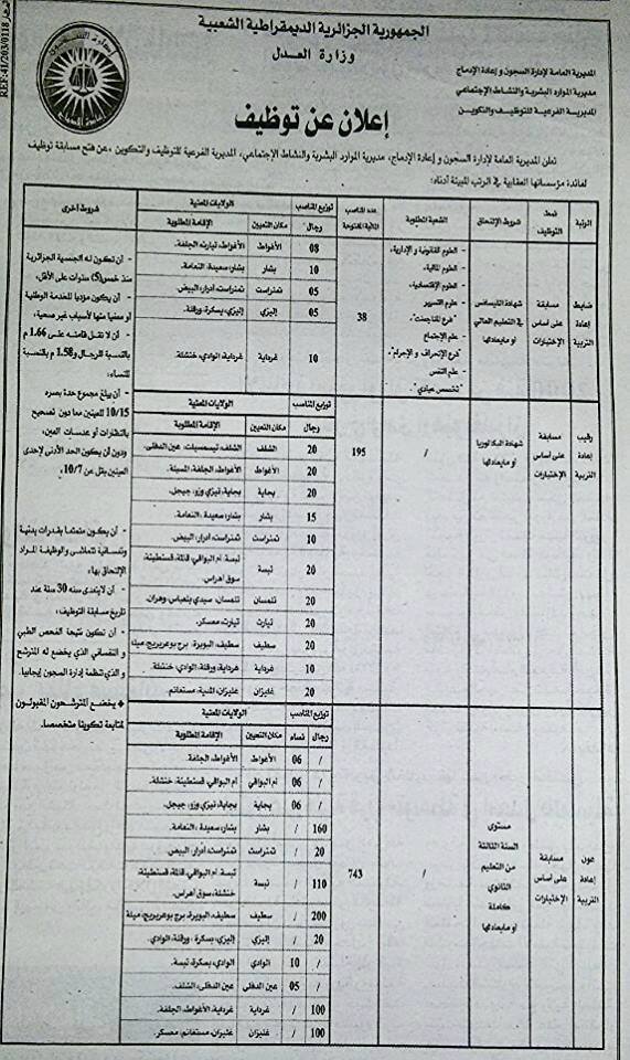 اعلان توظيف في ادراة السجون
