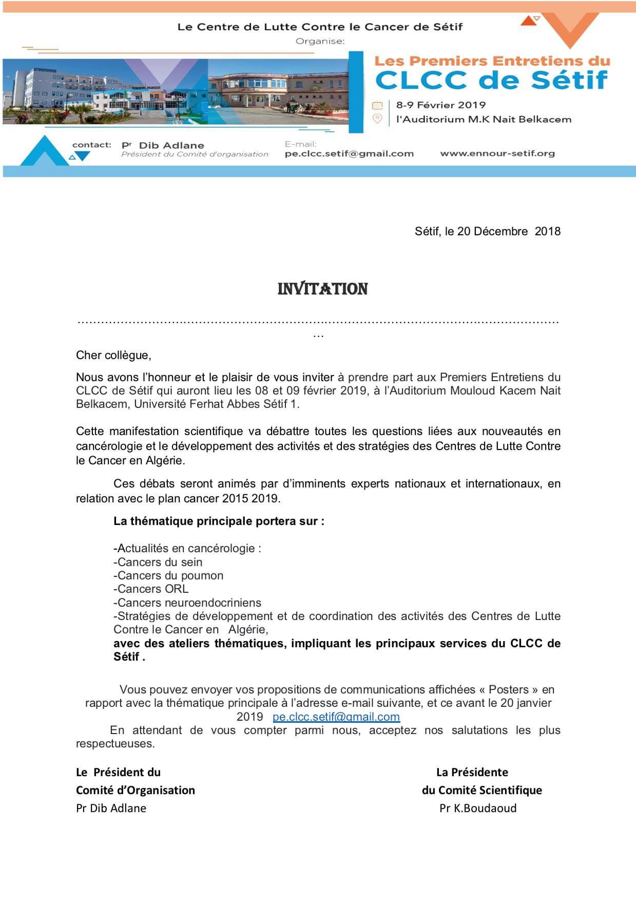 Les premiers entretiens du CLCC de Sétif