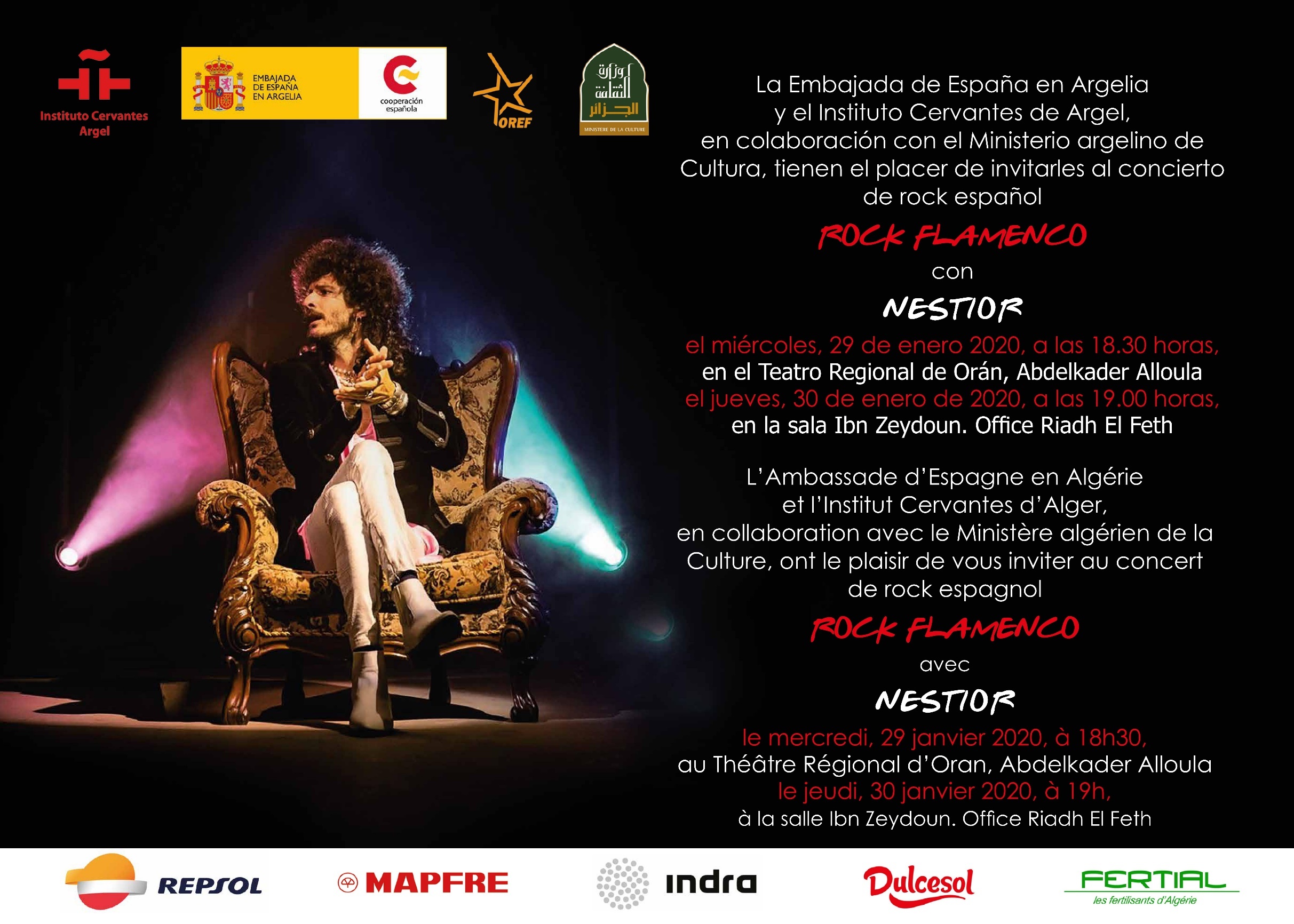 ROCK FLAMENCO avec NESTIOR le jeudi, 30 janvier 2020, à 19h00, à la salle Ibn Zeydoun. Office Riadh El Feth.