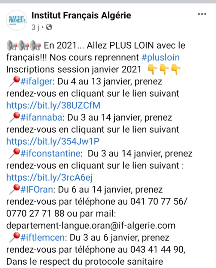 Cours Institut français en Algérie