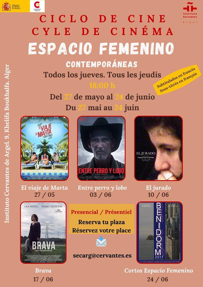 L'Institut Cervantes d'Alger et l'Ambassade d'Espagne en Algérie vous invitent au Cycle de cinéma Espace féminin (contemporaines)