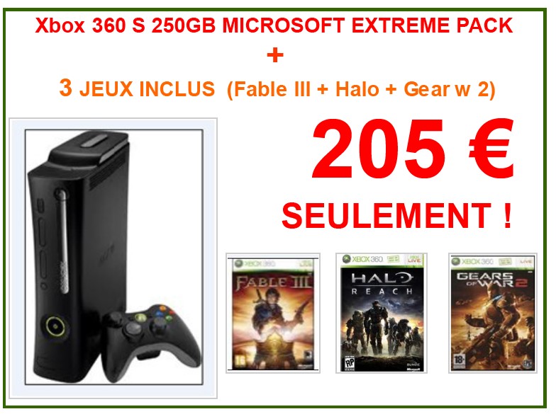 XBOX 360 S 250GB + 3 JEUX VIDEO INCLUS