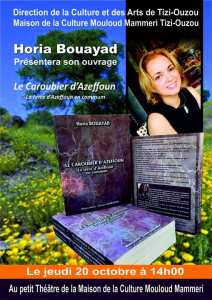 Horia Bouayad, présentera son ouvrage  LE CAROUBIER D'AZEFFOUN, la terre d'Azeffoun en commun .