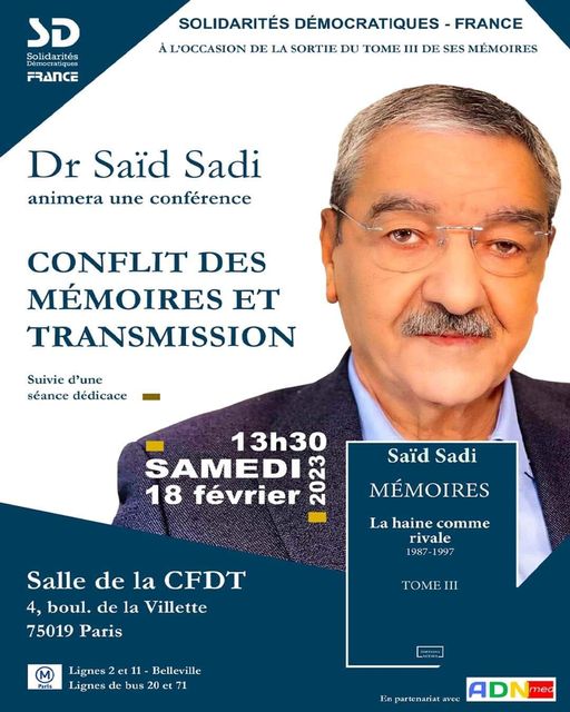 Dr Saïd Sadi animera une conférence-débat
