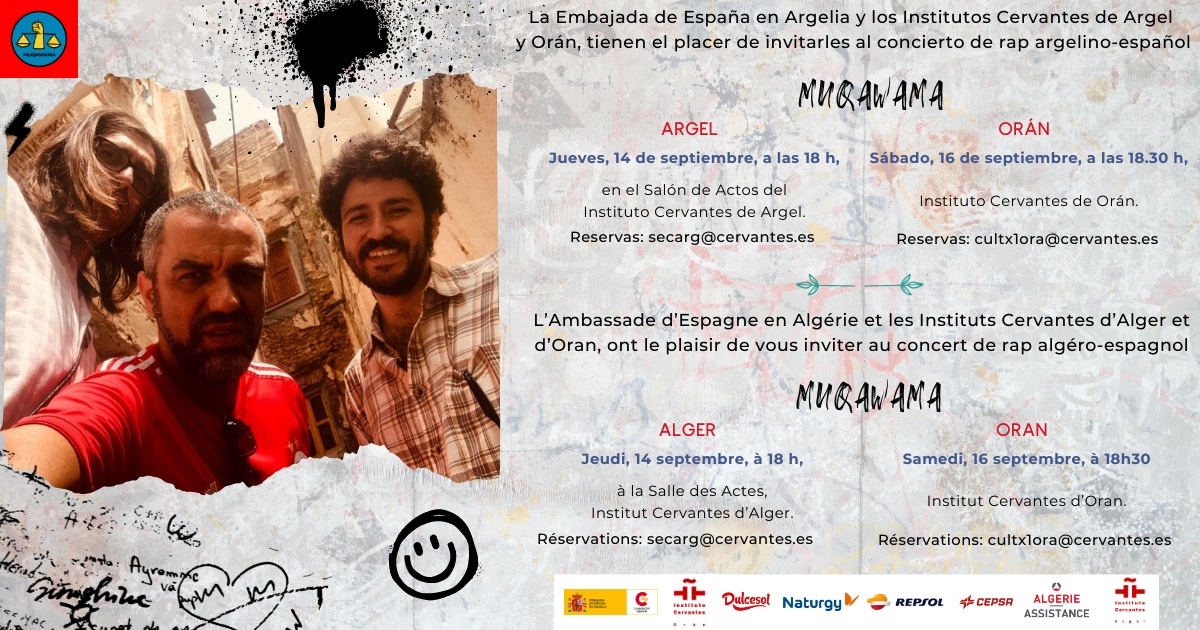 Concert fusion algéro-espagnol du groupe Muqawama jeudi 14.09.2023 Salle des Actes, Institut Cervantès d'Alger à 18h.