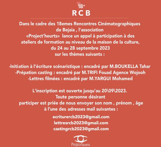 Appel a participation a des ateliers au niveau de la maison de la culture de Béjaïa