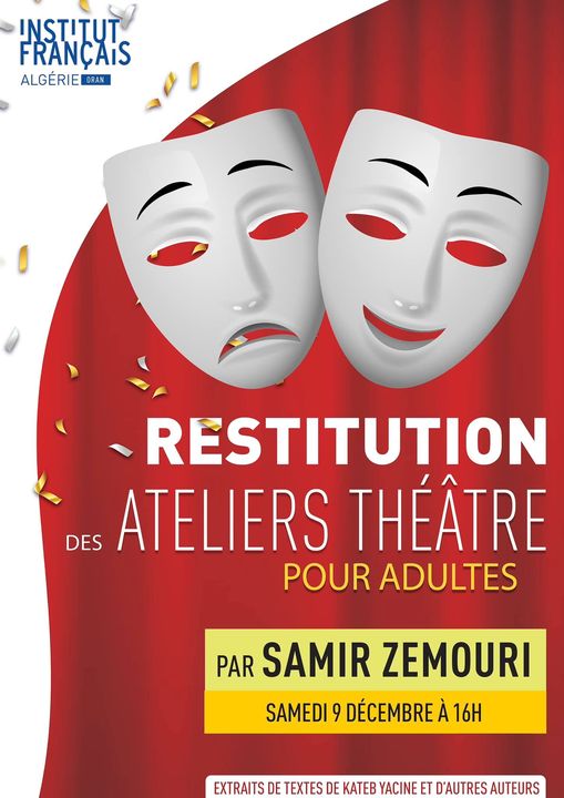 La médiathèque vous invite à la restitution des ateliers théâtre, le samedi 09 décembre à 16h00. 🎭