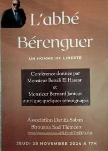 Conférence :  Bérenguer, un prêtre dans l'engagement. L'Algérie, c'est ma patrie que j'aime.