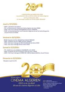 Le 19 décembre 2024, Lille, France, accueillera la 20ème édition de la Semaine du Cinéma Algérien.