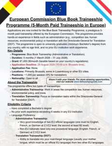 فرصة تدريب مدفوع في الاتحاد الأوروبي – برنامج Blue Book!