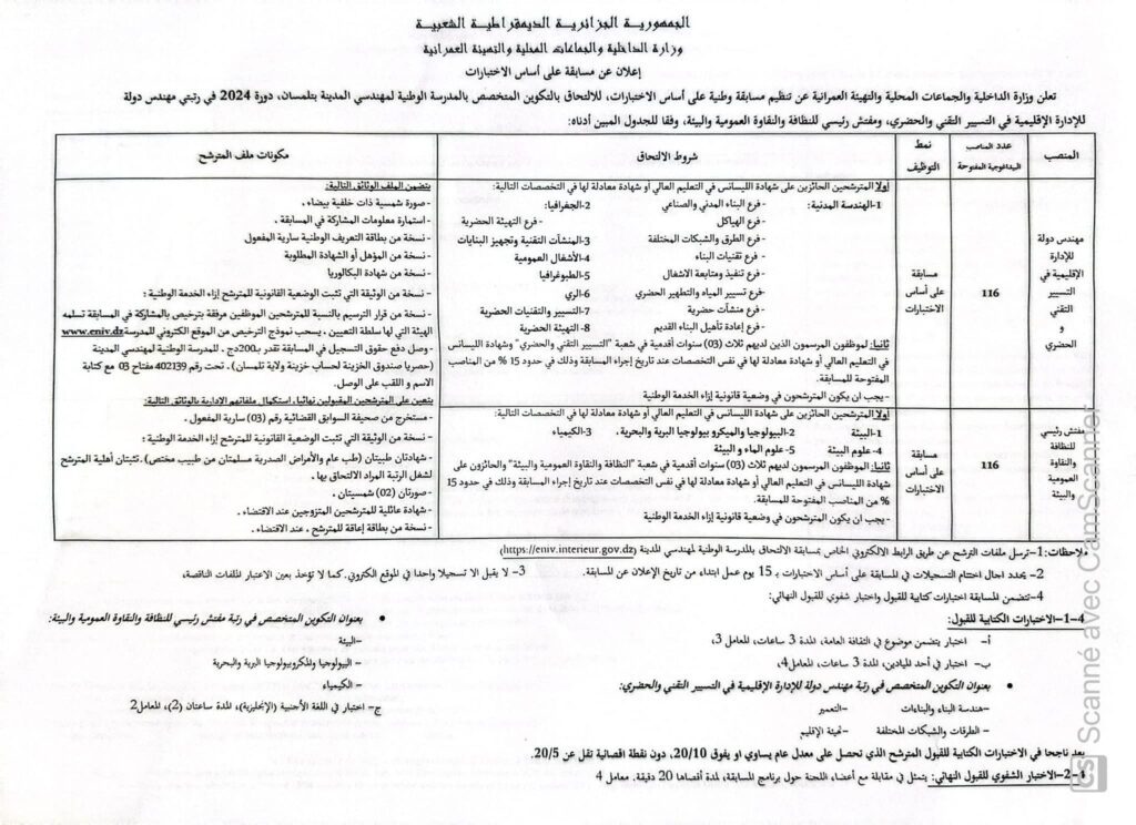 اعلان مسابقة وطنية للالتحاق بالمدرسة الوطنية لمهندسي المدينة 232 منصب