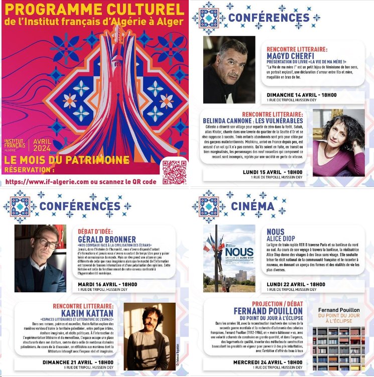 Institut français d'Algérie à Alger  🗣 Le programme du mois d'Avril est la sous le thème du patrimoine 🏵