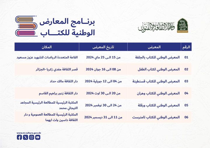 رزنامة المعارض الوطنية للكتاب