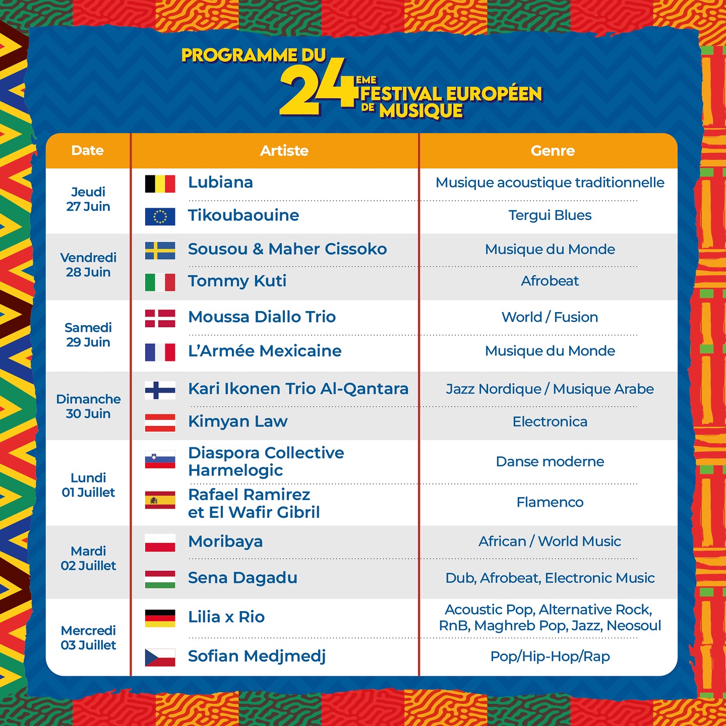 La 24ème édition du festival européen de musique est de retour avec  un programme spécial pour vous 🥁🎶.