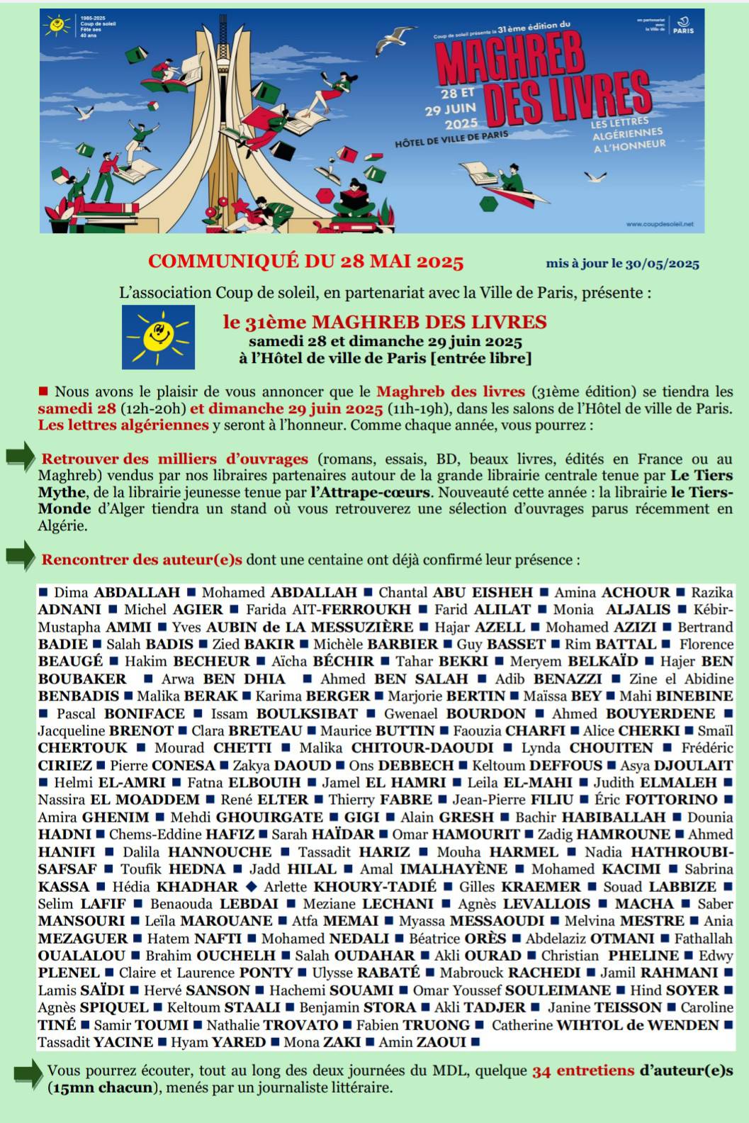 31ᵉ édition du Maghreb des livres : Un rendez-vous incontournable à Paris !