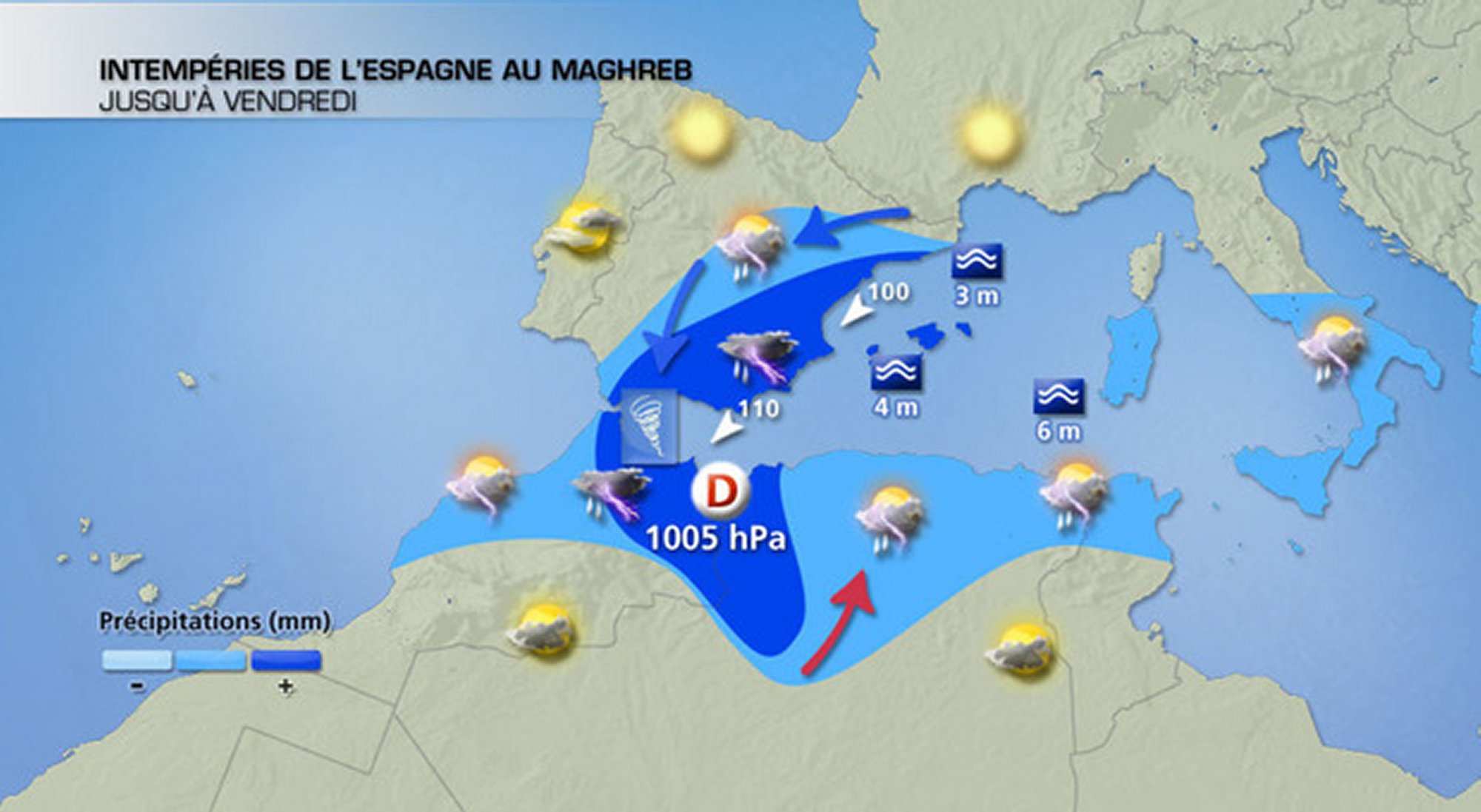 METEO ALGERIE : Violents orages de l'Espagne au Maghreb