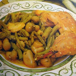 Poulet au four aux haricots verts et champignons