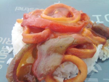 Tajine de calamars aux trois poivrons façon sétoise