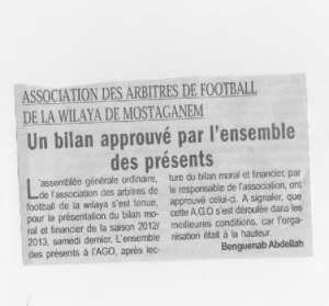 ASSOCIATIONS DES ANCIENS ARBITRES DE LA WILAYA DE MOSTAGANEM....UN BILAN APPROUVE  PAR L’ENSEMBLE DES  PRÉSENTS.
