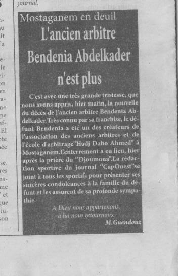 Mostaganem en deuil.....BENDENIA  ABEDELKADER N'EST PLUS