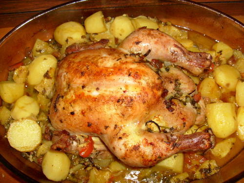 Poulet rôti et ses pommes de terre