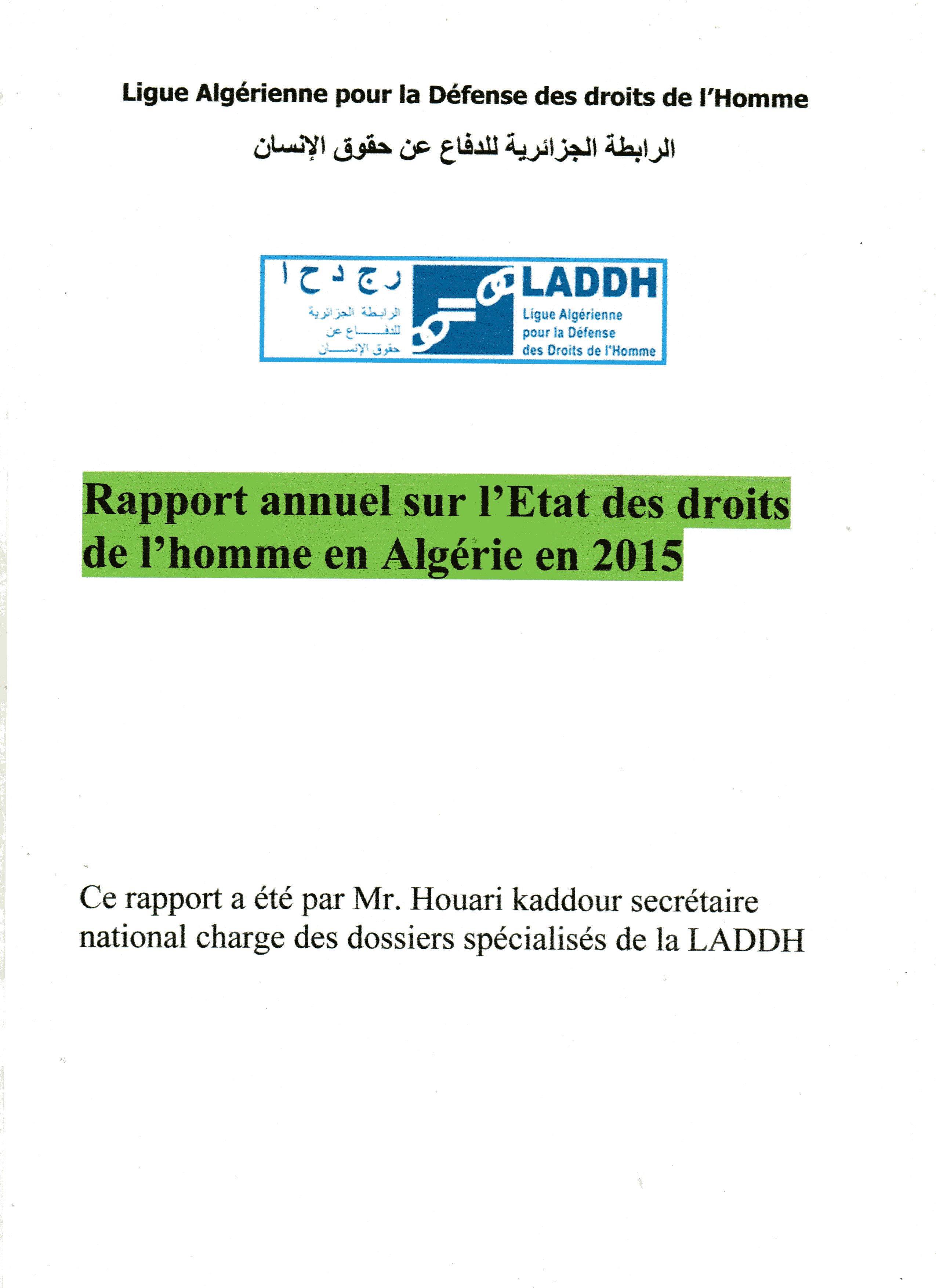 Rapport annuel sur l’Etat des droits de l’homme en Algérie en 2015