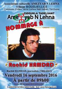 L'ASSOCIATION  AMEZIAVE NLEHNA  S’APPRÊTE A RENDRE UN HOMMAGE VIBRANT A HAMDAD RACHID JOURNALISTE, HOMME DE CULTURE ET MILITANT ACTIF DE LA CAUSE BERBÈRE.