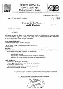 توظيف بالشركة الجزائرية للزنك بالغزوات ولاية تلمسان (طبيب عام)