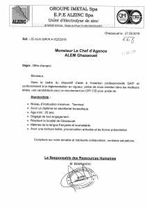 توظيف بالشركة الجزائرية للزنك بالغزوات ولاية تلمسان (محول الهاتف standariste)