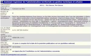 A.P.C de Tizi ouzou recrute - Assistant ingénieur de l'administration territoriale en gestion technique et urbaine -