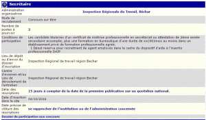Inspection régionale du travail, Bechar recrute - Secretaire -