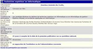 Direction générale des forets Ben Aknoun Alger recrute - technicien supérieur en informatique -