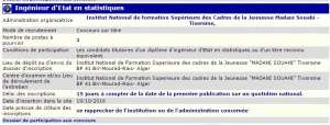 recrutement - ingenieur d’état en statistique à l'institut national de formation supérieure des cadres de la jeunesse Madani Souahi - Texraine