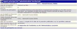 recrutement - agent principal d'administration territorial APC Hamadi Krouma wilaya de Skikda